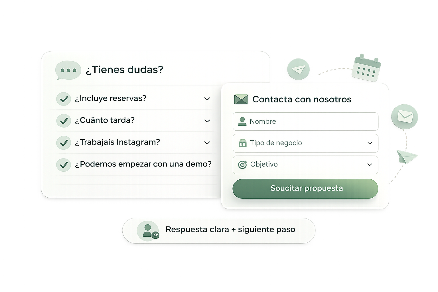 Vista de preguntas frecuentes y formulario de contacto para solicitud de propuesta