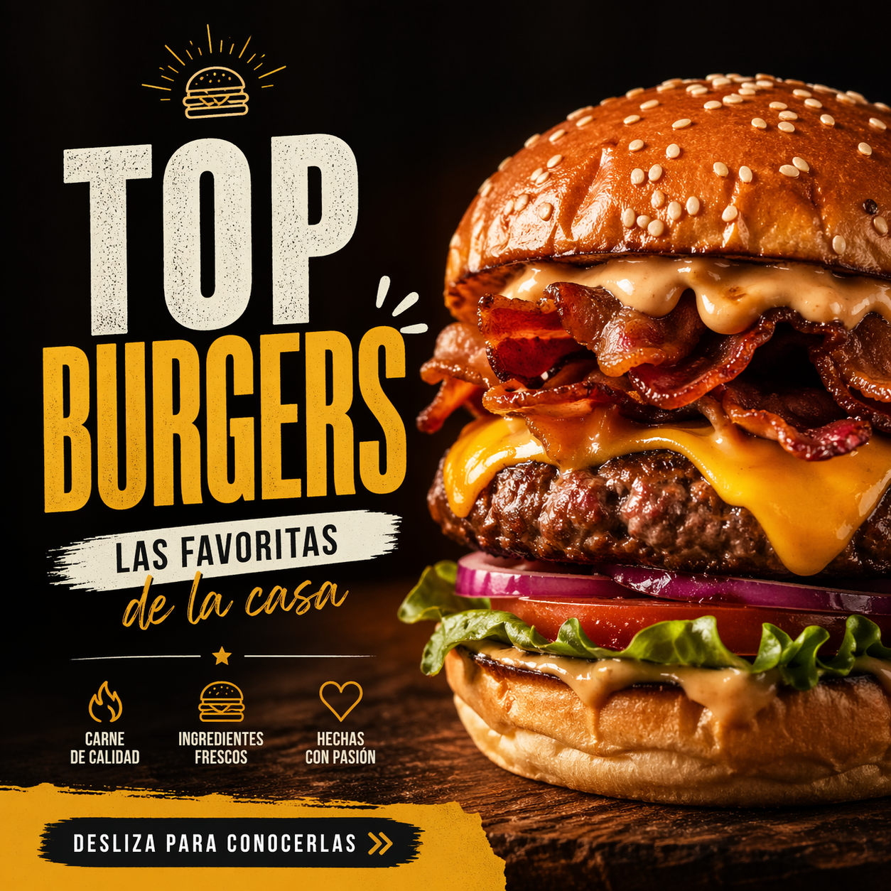 Publicación de Instagram para hamburguesería con chicken crunch