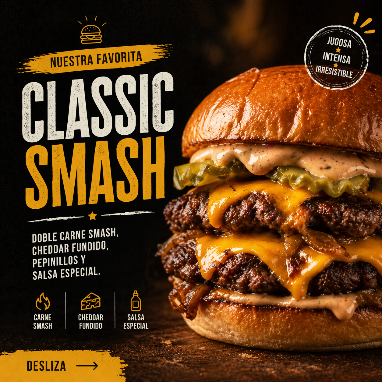 Publicación de Instagram para hamburguesería con top burgers