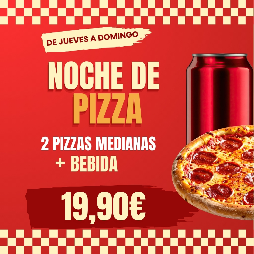 Publicación promocional de pizzería con noche de pizza