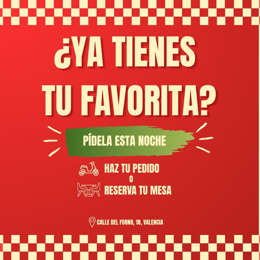 Publicación promocional de pizzería con llamada a pedir o reservar