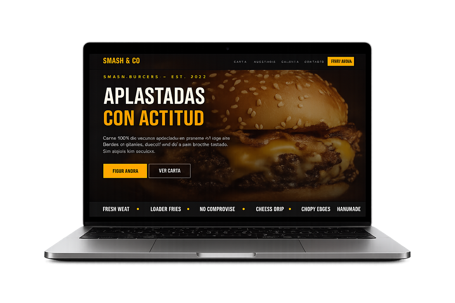 Vista escritorio de demo burger para negocio gastronómico