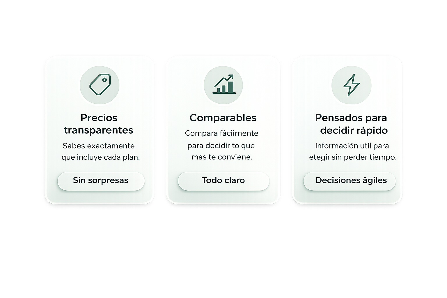 Resumen visual de precios transparentes, comparables y fáciles de decidir