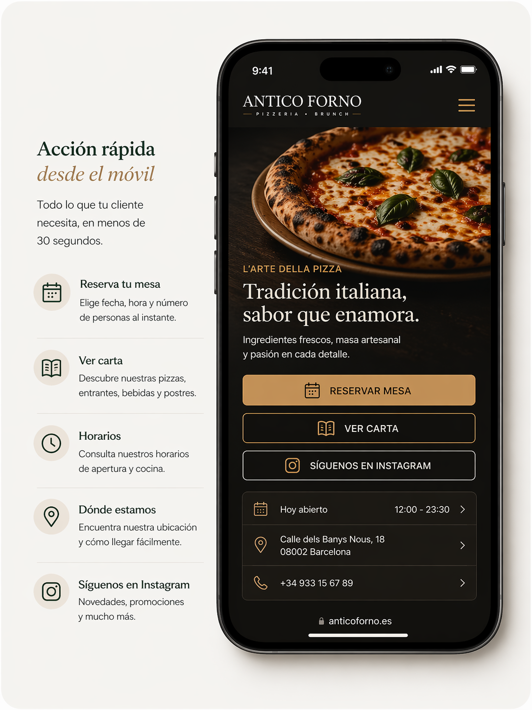 Vista móvil con acción rápida para Antico Forno