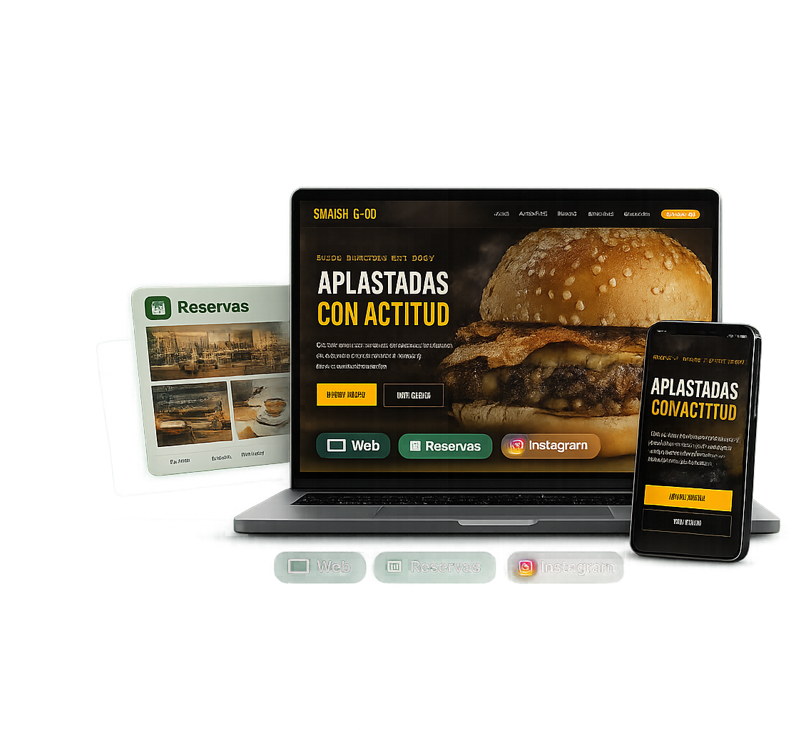 Mockup de proyecto gastronómico en portátil y móvil