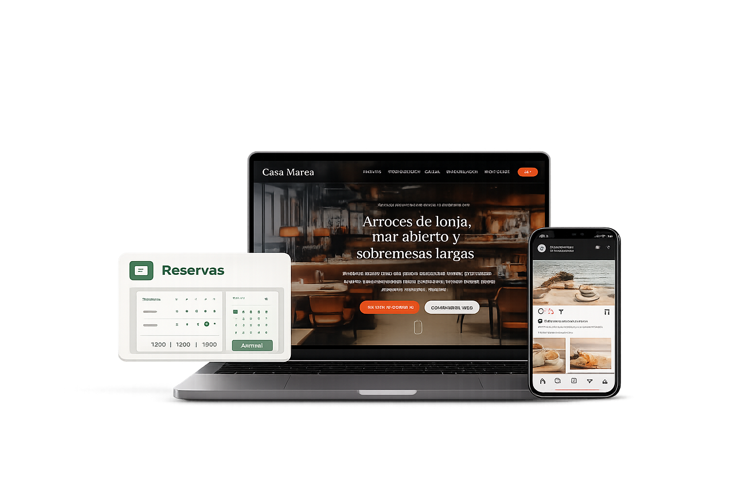 Presentación de web, reservas e Instagram en portátil y móvil